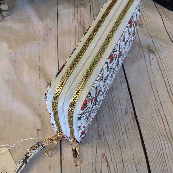 Blush Kiss Glitter Paris Eiffel Tower Floral Air Balloon Print Wristlet Wallet - Picture 4 of 9